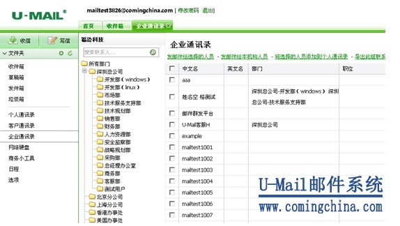 U-Mail的邮件列表功能